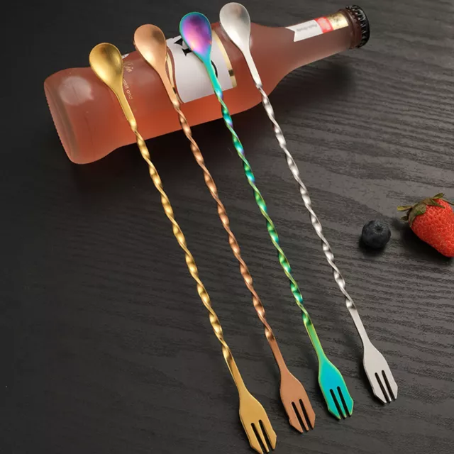 Cocktail Stirrer with Fork Easy to Clean Spiral Design Whisky Stirrer 3 Colors
