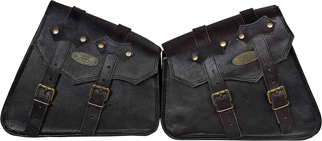 Abbigliamento Moto e Accessori - Borsa Bisaccia Viligia Laterali Pelle Cuoio Moto Custom Chopper Nero