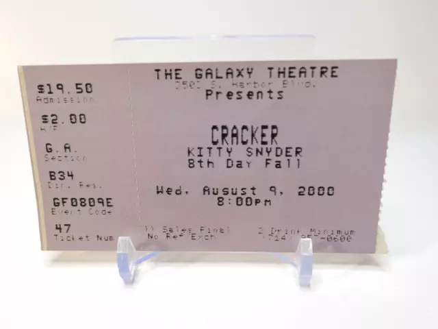 CRACKER Ticket Stub with Kitty Snyder 8/9/2000 The Galaxy Theater Santa Ana, CA