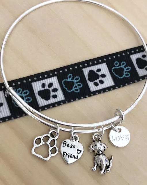 Cutest Puppy Dog~Dog paw~Best Friend~Love~Charm Bangle Bracelet