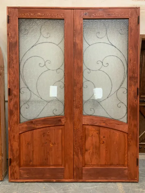 Rustic reclaimed lumber double door with glass 61-1/2 X 97-1/2  Jamb 6-9/16 2