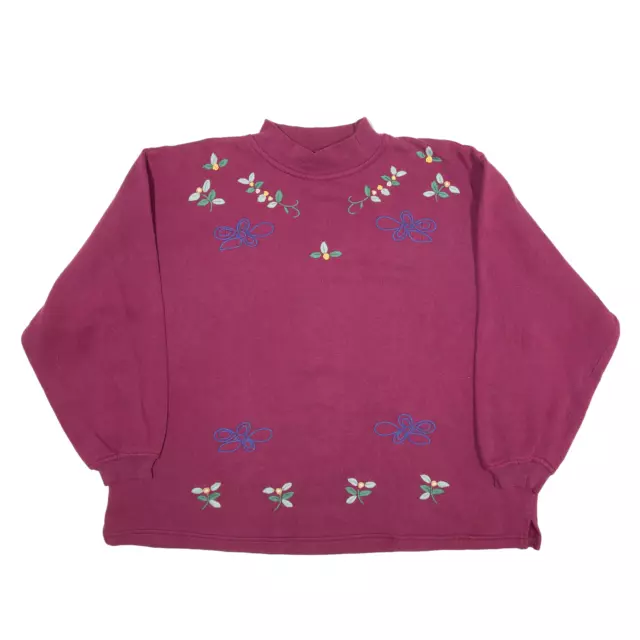 Vintage SECOND WIND Embroidered Floral Sweatshirt Maroon 90s Womens L