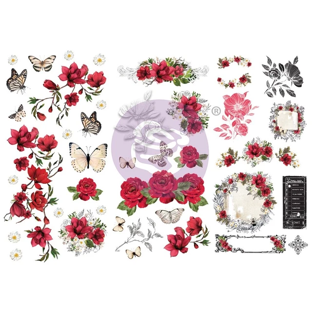 Transferencias frotadas Magnolia Rouge 6""X12"" 3/hojas-P658281