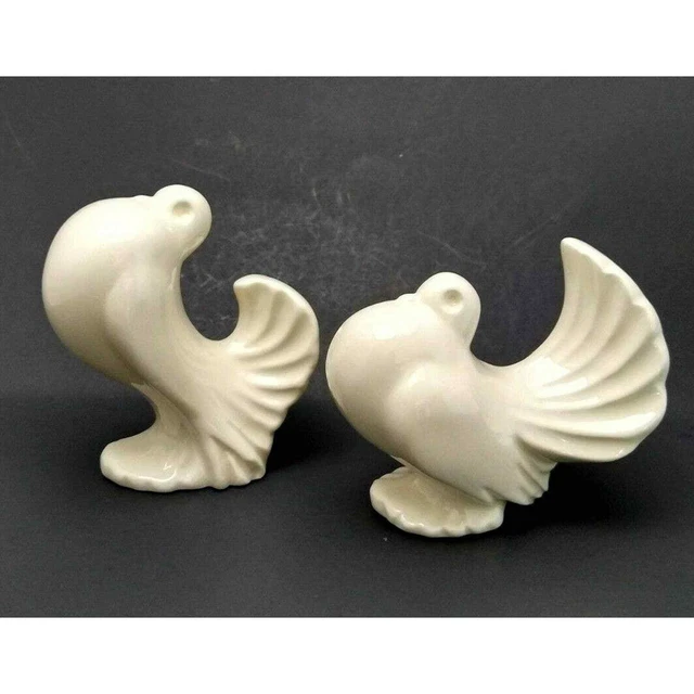 Vtg Ceramic Fantail Dove Signed Figurines