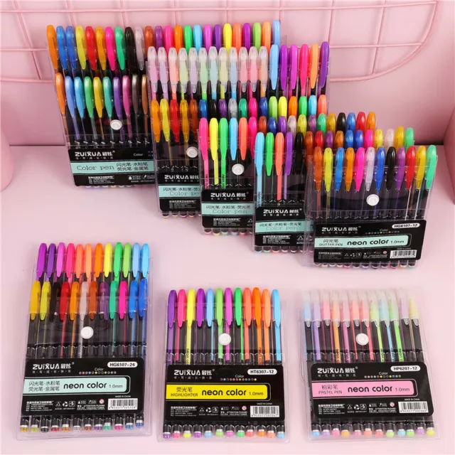 12-48 Gel Pen Set Metallic Pastel Glitter Neon Gel Pens For Adult Colouring Book