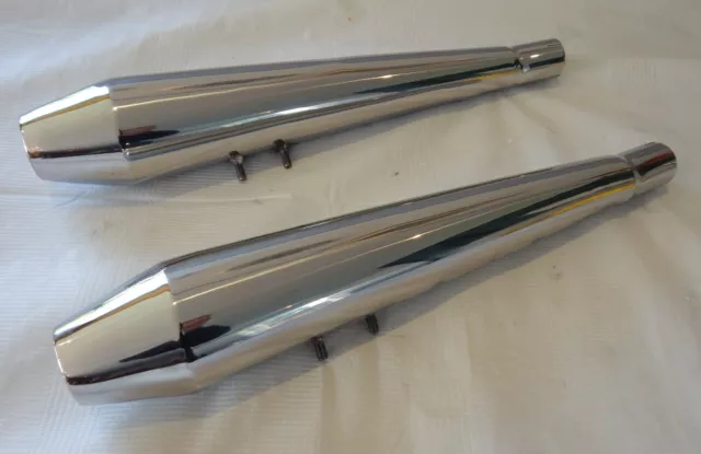 Moto Guzzi V7 i/ii/iii exhaust silencers, short reverse cone type, stainless, UK