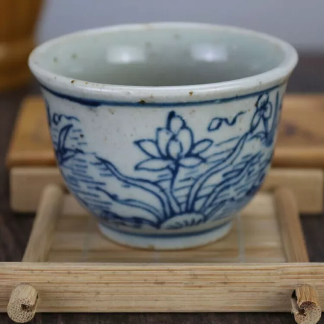 Chinese Ming Wanli Blue and White Porcelain Lotus Fish Pattern Teacup Cup 2.6"