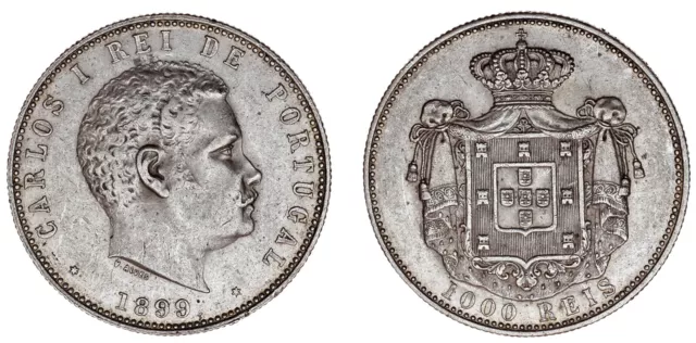 1000 Silver Reis / Plata. Portugal, 1899. Charles I - Carlos I.  Xf+ / Ebc+