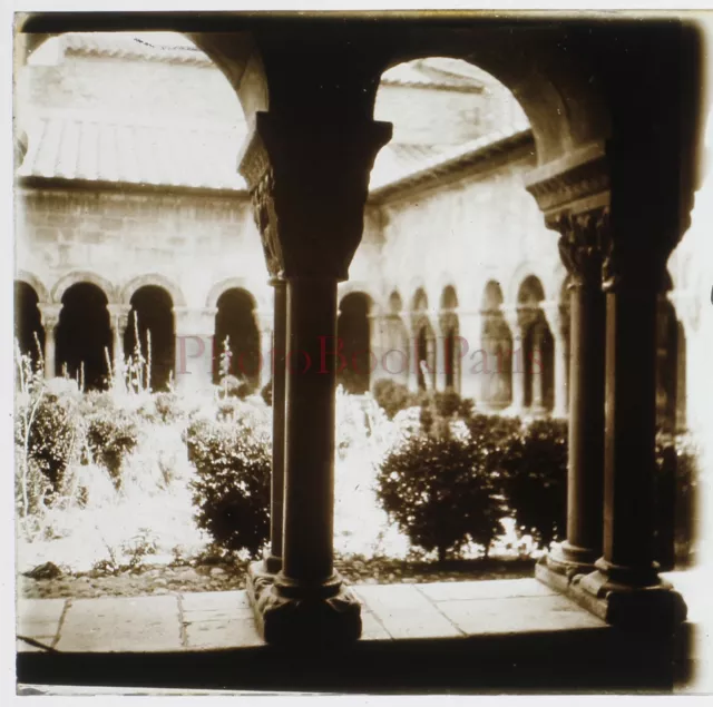 FRANCE Cloître à Eze Photo Stereo Plaque de verre Vintage 1927