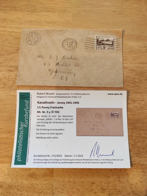 Deutsche Besetzung 2 WK Jersey 5 FDC Befund Brunel Einwandfrei