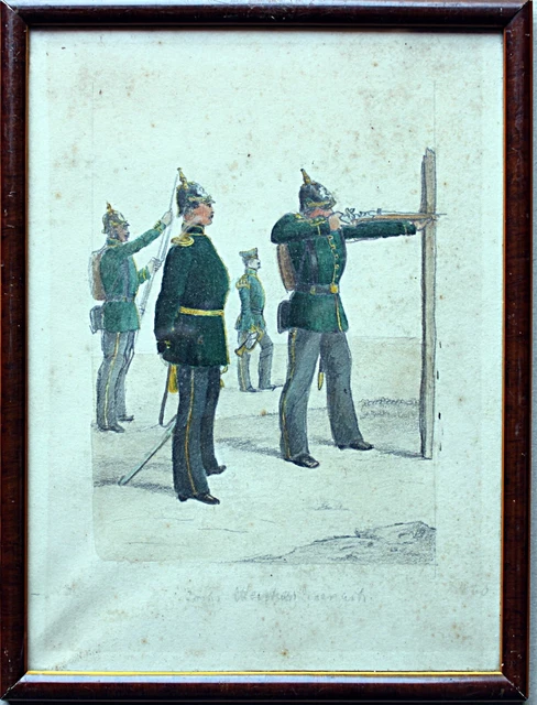 Aquarellist um 1860 - Infantristen bei Schiessübungen