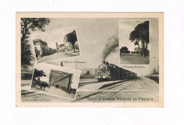 cartolina pescara saluti a grande velocità spedita 1940