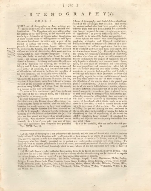 1797 Georgian Treatise/Article + 2 Plates Stenography Writing Alphabet 7 Pages