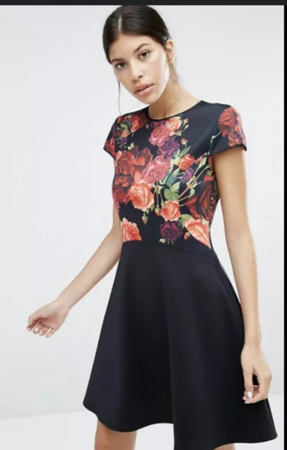 NEW TED BAKER Kalla Rose Floral Dress S Felicity Skater Fit Flare 84.95 PicClick