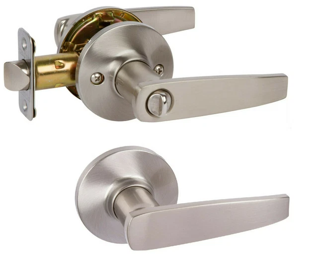 Milton Satin Nickel Door Handle Lever Entrance Privacy Passage Bedroom Bathroom
