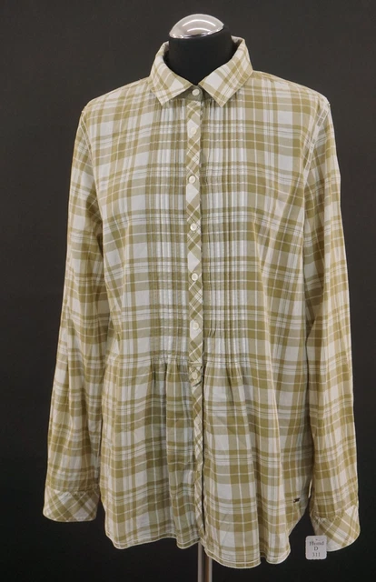 Tommy Hilfiger Femmes Chemisier XL 14 Vert Olive à Carreaux Manches Bouton Coton