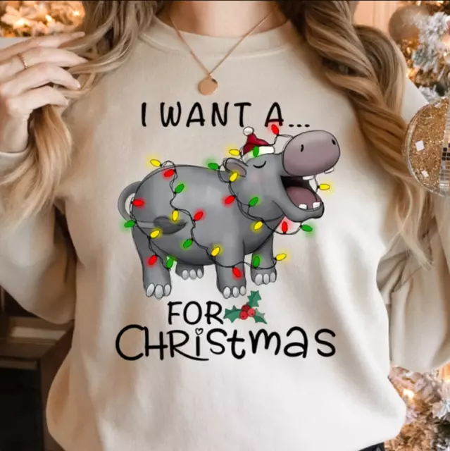 I Want A Hippopotamus For Christmas Sweatshirt, Hippo Christmas Sweatshirt