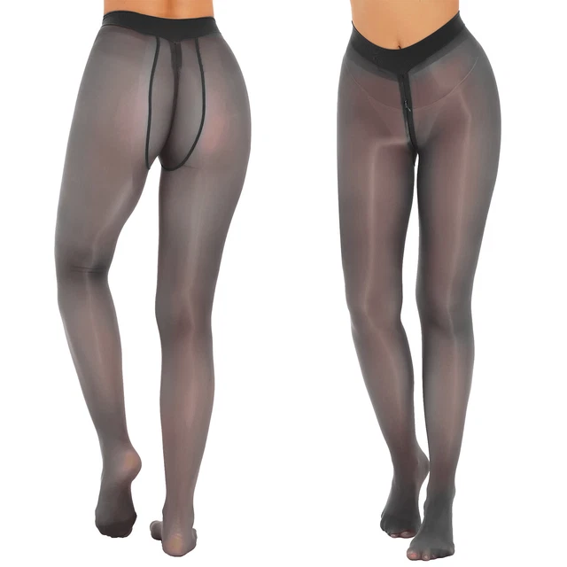 Women's Glossy Thigh High Stockings Transparent Pantyhose Shiny Oil Long Tights