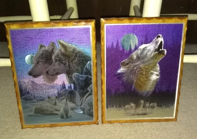 Vintage Style Wolf Art Prints On Wood Shiny Mystical Wall Picture Cabin Decor