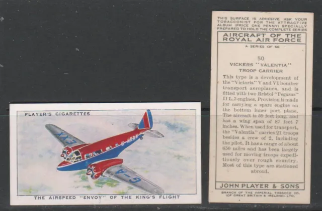 CIGARETTE CARDS Players 1938 Aircraft of the R.A.F - complete set