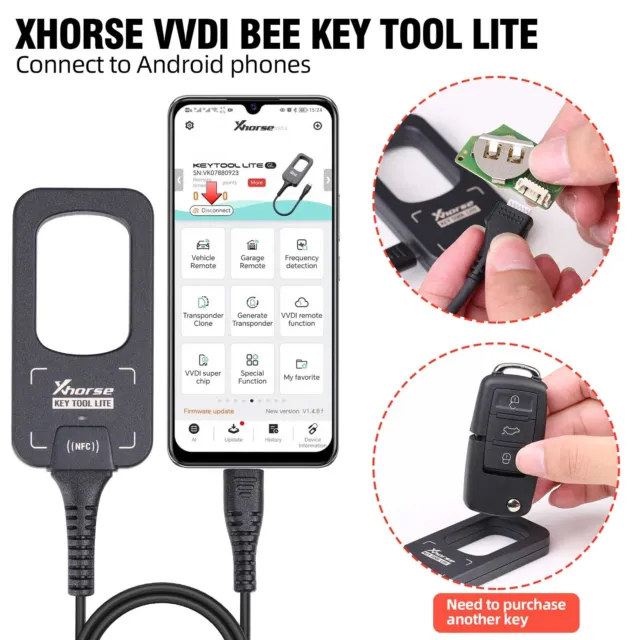 Xhorse VVDI BEE Key Tool Lite Generate Remote& Transponder  Frequency Detection