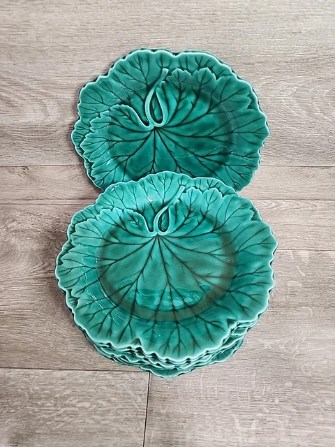 6 Wedgwood Majolica Etruria Barlaston Green Cabbage Leaf Plates 7 3/4"