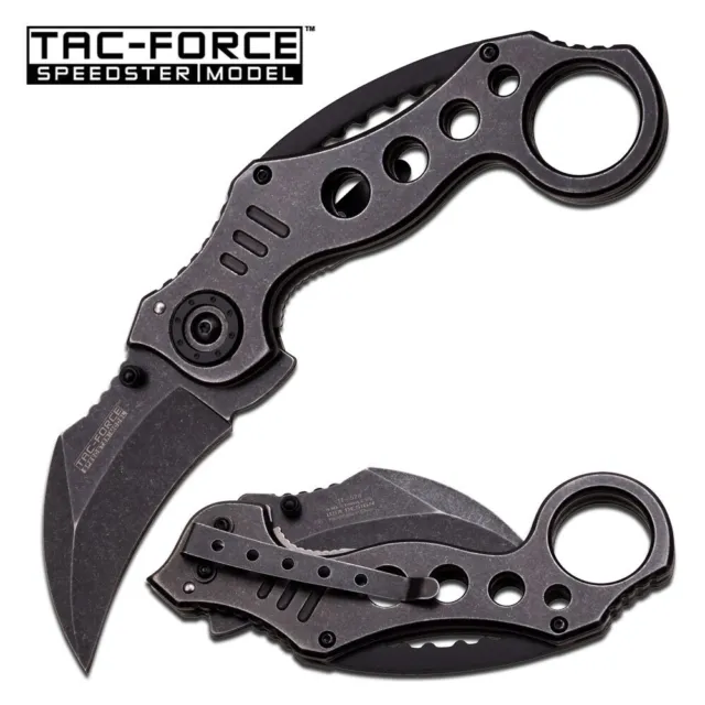 NEW! Tac-Force Stonewashed Gray Tactical Karambit Spring-Assist Folding Knife