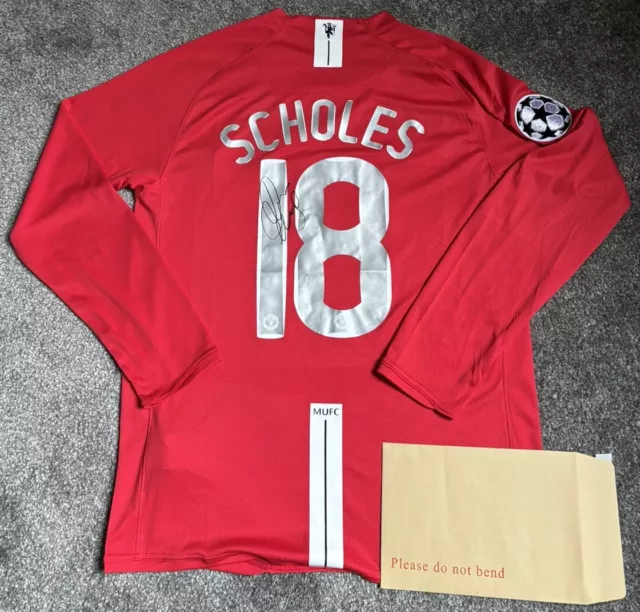 Paul Scholes #8 Hand Signed Manchester United 2008 UCL Football Shirt with COA