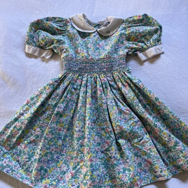 Vintage 90s Toddler embroidered collar floral puff sleeve dress size 2 Toddler