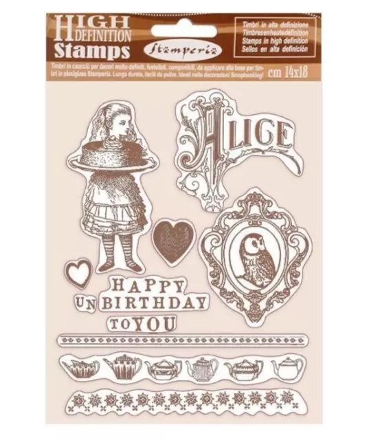Stamperia HIGH DEFINITION RUBBER STAMP - HAPPY BIRTHDAY ALICE IN WONDERLAND