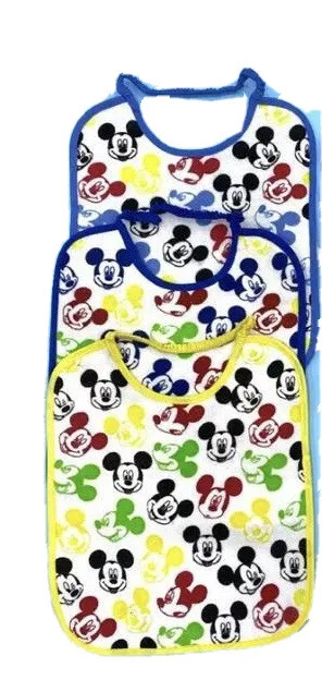 BAVETTE NEONATO SPUGNA PLASTIFICATA Stampa DISNEY  MICKEY/MINNIE MOUSE CONF.3 Pz 2