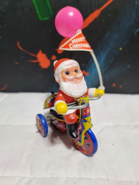Vintage Christmas Santa Tricycle Mechanical Wind-up Santa On Bike