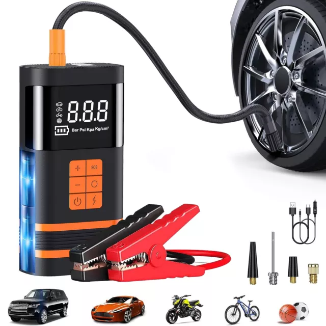 Car Jump Starter Jumper Power Bank 7500A  Battery LCD Display Tire inflator