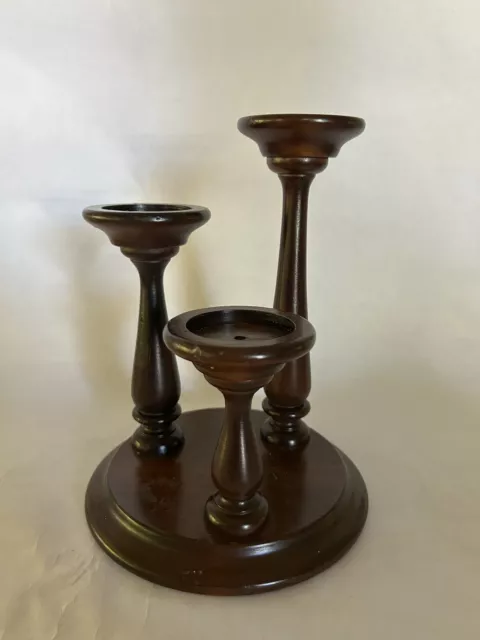 Vintage Brown Wooden Carved 3 Tier Candle Holder