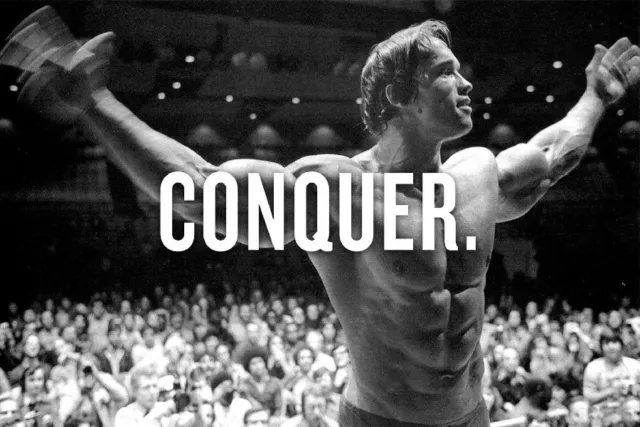 CONQUER. Arnold Schwarzenegger poster Fitness Room Decor art 27x40"39x76"