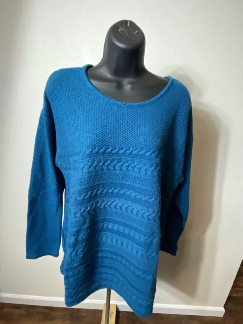 Lee Women Size XL  Blue Green Long Sleeve  Knit Pullover Sweater