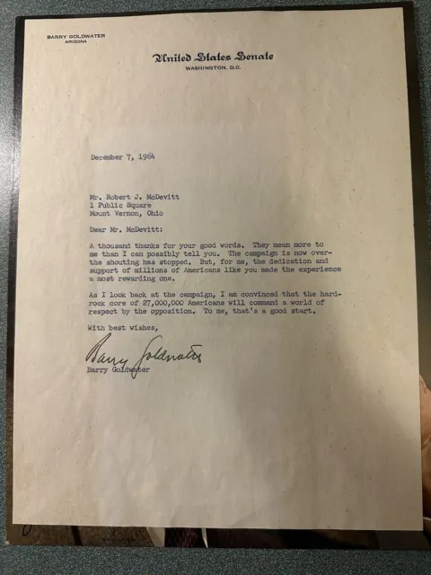 1964 BARRY GOLDWATER Signed Letter & Photograph Congress Presidential Candidate