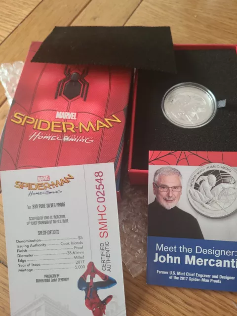 2017 Spider-man Homecoming Cook Islands 1oz Silver Proof Coin