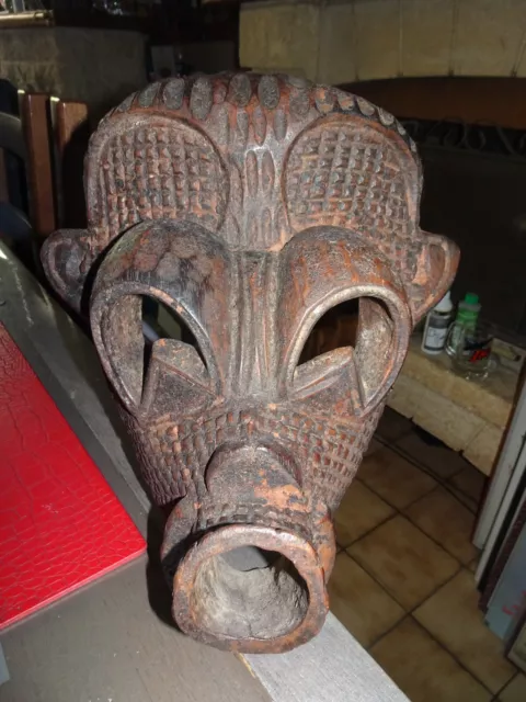 Rare " Masque Ancien Primitif Tribal En Bois - Style Africain "