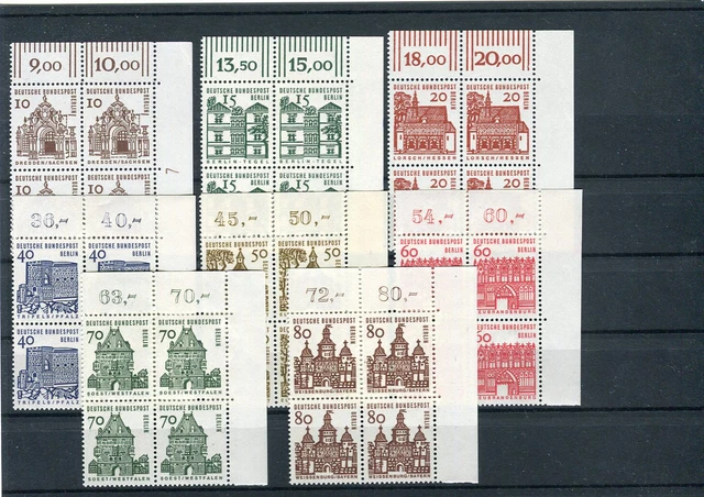 Berlin 242 - 249 Kleine Bauwerke Eckrand Viererblock Satz OR postfrisch (G2610)