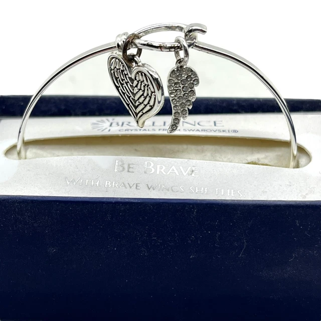 Swarovski Bracelet Brilliance Crystals Be Brave Silver Plate Angel Wing Heart