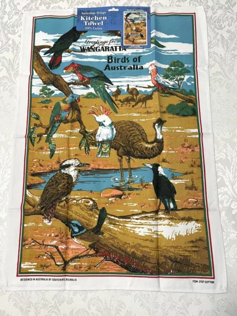 Vintage Style Souvenir Tea Towel Wangaratta “Birds of Australia” to Hang/Collect
