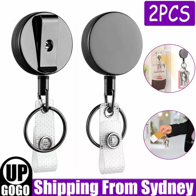 2X Heavy Duty Large Retractable Key Chain Steel Wire Badge Holder ID Card Holder