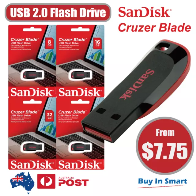 SanDisk Flash Drive Cruzer Blade 8GB 16GB 32GB 64GB 128GB USB 2.0 Memory Stick