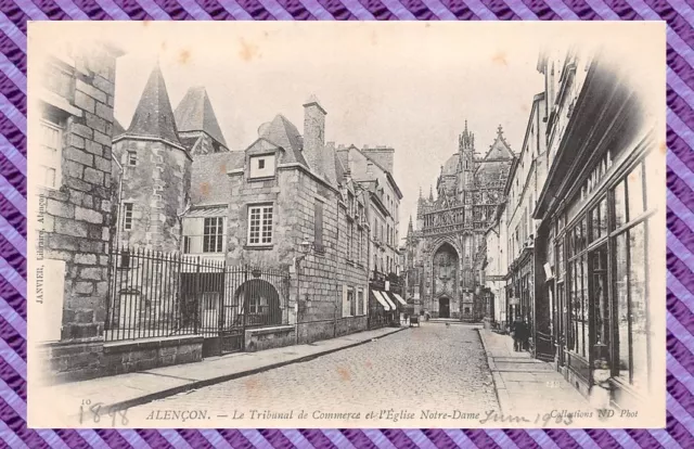 CPA - 61 - ALENCON - Le Tribunal de Commerce et L’église Notre Dame