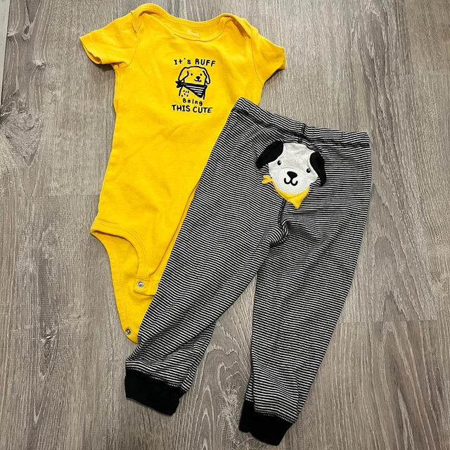 Carters Baby Boy 2 Piece Outfit Sz 24 M Yellow Its Ruff Being Cute Dog Top Pants