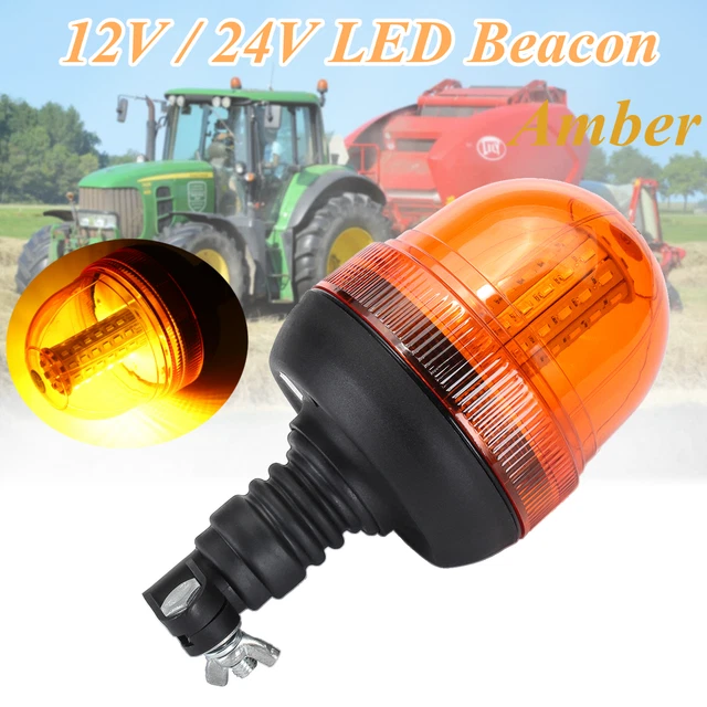 60 LED Rotating Flashing Amber Beacon Flexible DIN Warning Light 12V/24V