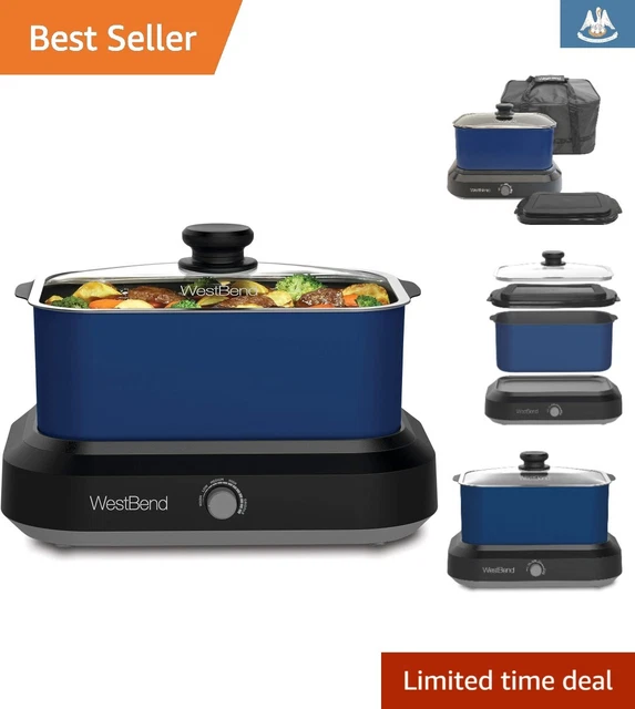 Multi-Functional Portable Slow Cooker - Non-Stick Crockpot - 6 Qt, Blue