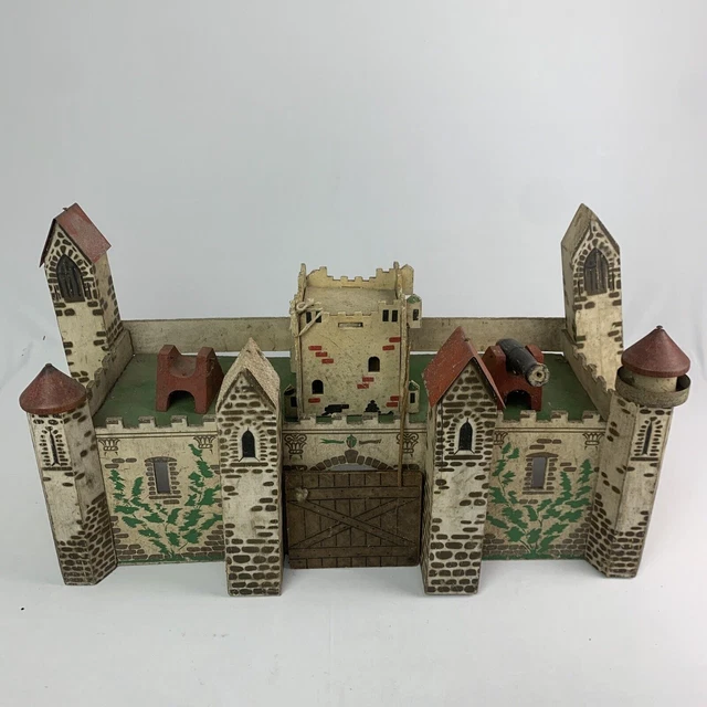 VINTAGE RICH TOYS Wooden Castle Fort 1940s Playset Antique! 180.50