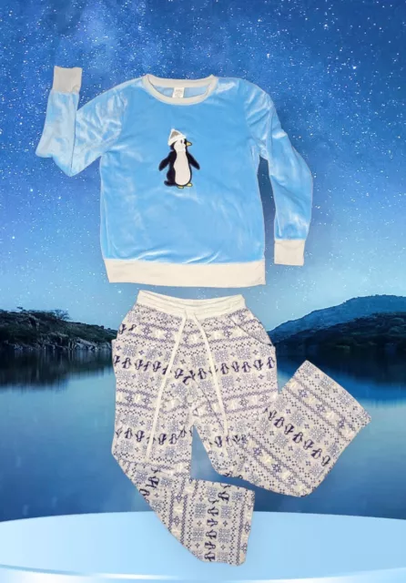 CROFT BARROW BABY Blue Velour PENGUIN 2 Piece Pajama Set Top Bottoms Size  Small $22.99 - PicClick